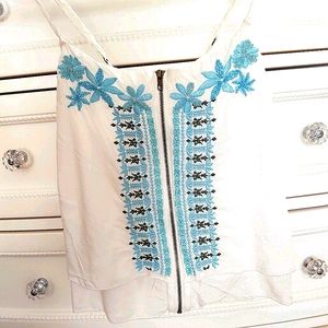 Forever 21 Embroidered Beaded Boho Crop Top Small